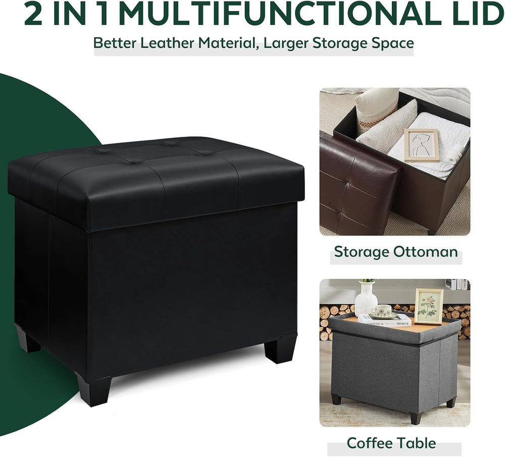 Ottoman with Storage, Rectangular Storage Ottoman, Faux Leather Ottomans with...