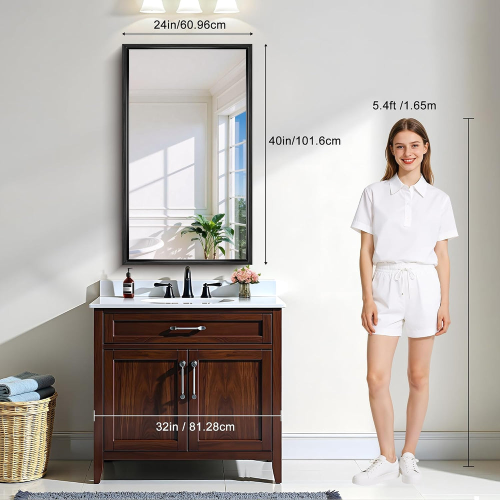 CIRCUMI 24"x40" Brushed Black Bathroom Mirror, Rectangular Vanity M...