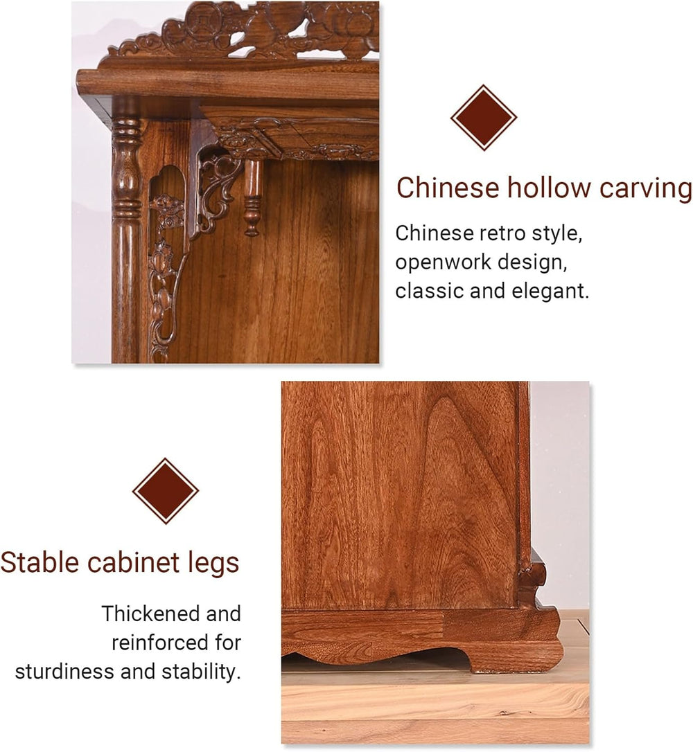Household Wood Cabinet Personal Shrine Table with Pull-Out Storage Panel Chin...