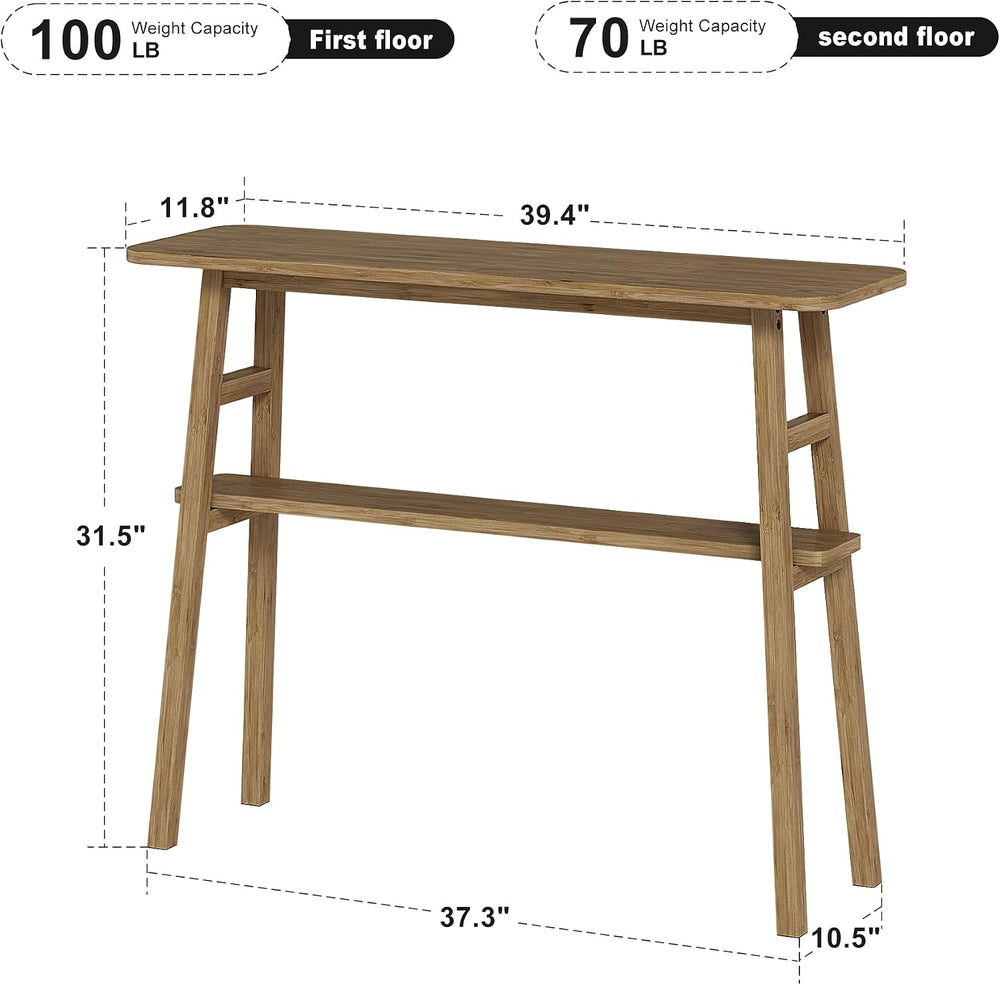 39.4" Solid Bamboo Entryway Console Table, Sofa Table Behind Couch, Narr...