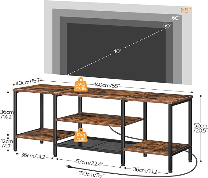 HOOBRO TV Stand with Power Outlets to 65 Inches, TV Console Table with Open S...