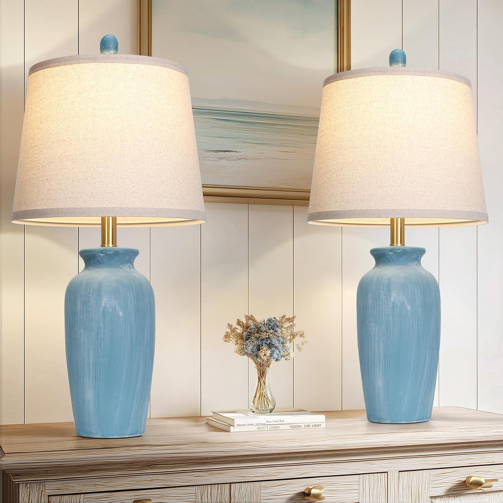 CINSARY 24.5" Farmhouse Jar Ceramic Table Lamps Set of 2, Blue