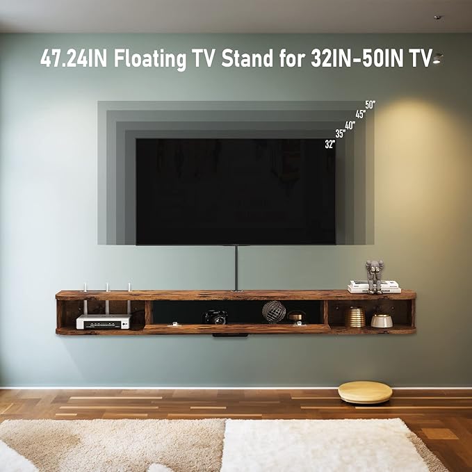 Floating TV Unit, 47'' Wall Mounted TV Cabinet, Floating Shelves with...