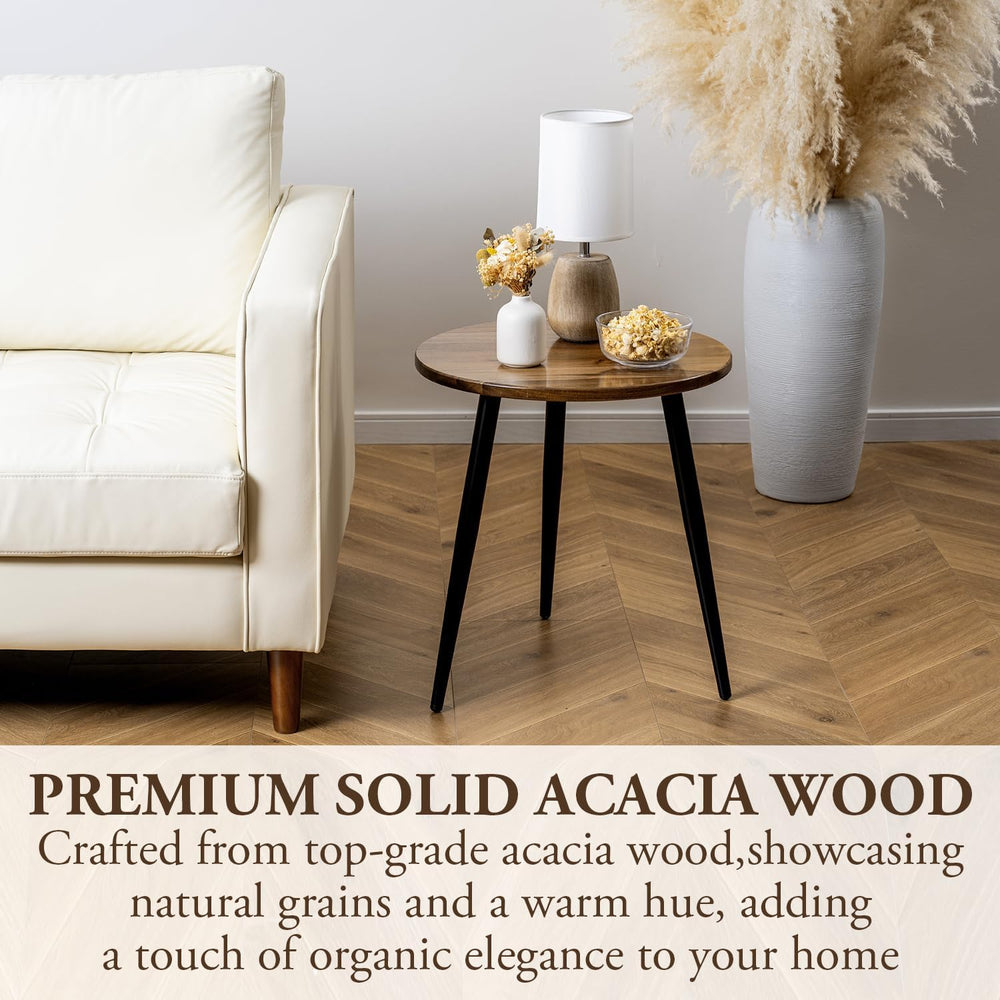 MyGift 20.5 Inch Mid Century Round End Table, Premium Acacia Solid Wood Accen...