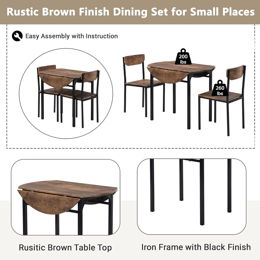 Merax 3-Piece Foldable Dining Table Set for 2 with Drop Leaf Tabletop and Two...