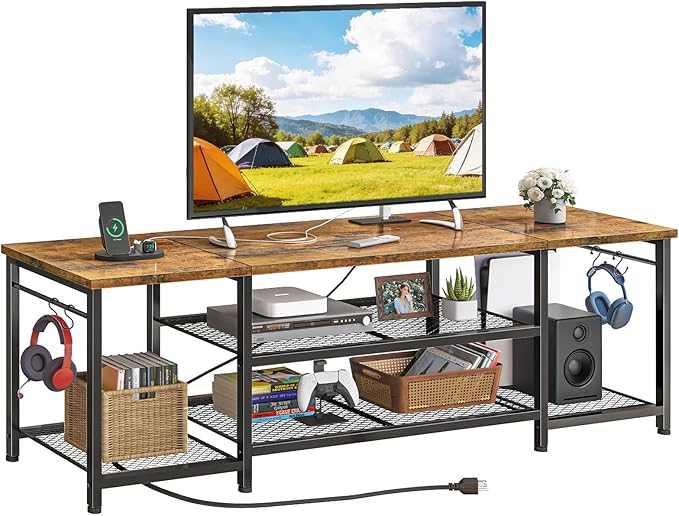 YGEOMER TV Stand for Up to 75 Inch TVs, Entertainment Center with Power Outle...