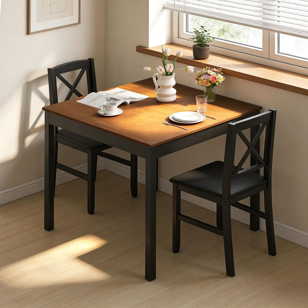 GIANTEX 3-Piece Dining Table Set for 2 - Small Wooden Kitchen Table with Upho...