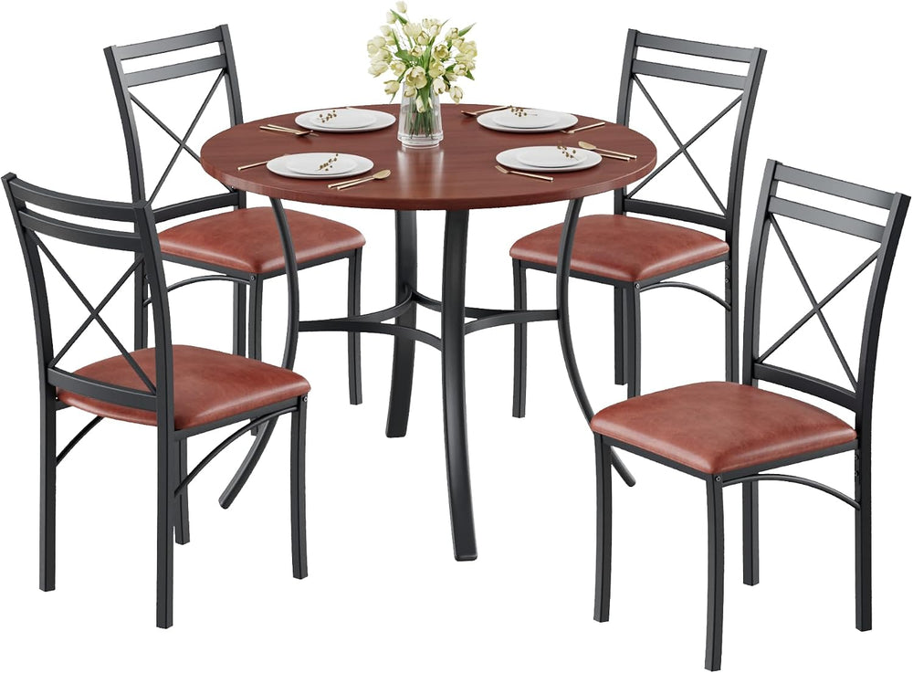 VECELO 5 Piece Dining Table Set for 4 with Chairs, Wood Grain Tabletop, Small...