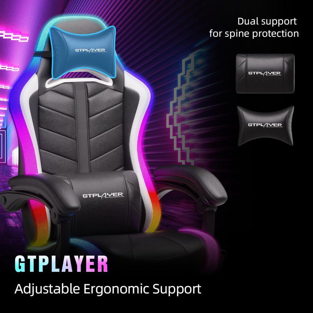 GTPLAYER Gaming Chair, Computer Chair with RGB LED Lights, High Back Ergonomi...