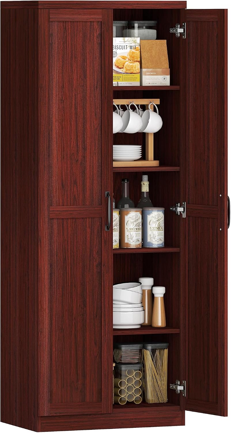 HOMCOM 63" 2-Door Kitchen Pantry 5-Tier Espresso | Freestanding Storage ...