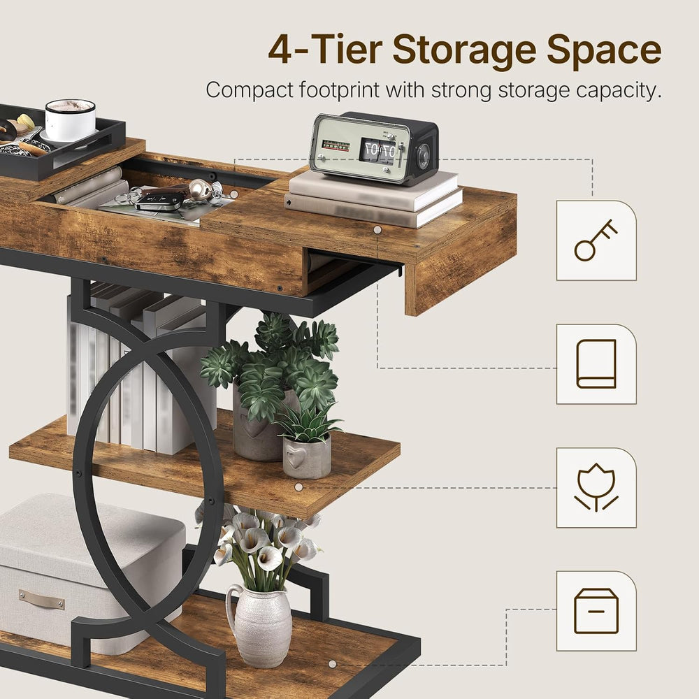 YATINEY End Table, 4-Tier Side Table with Hidden Drawer for Living Room | Sto...
