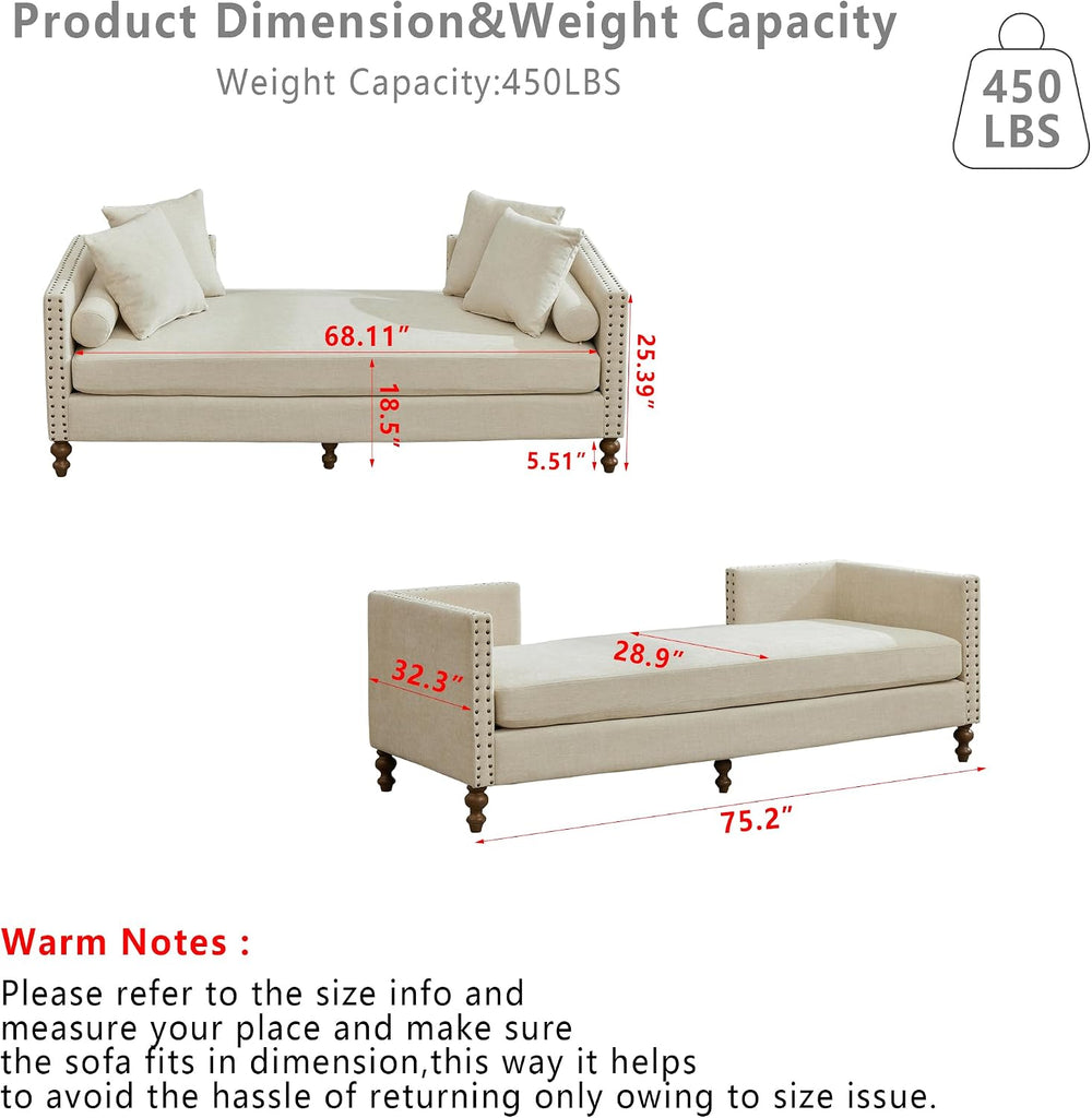 Setawix 75.2" Indoor Chaise Lounge Sofa Chair Double-Sided,Chenille Larg...