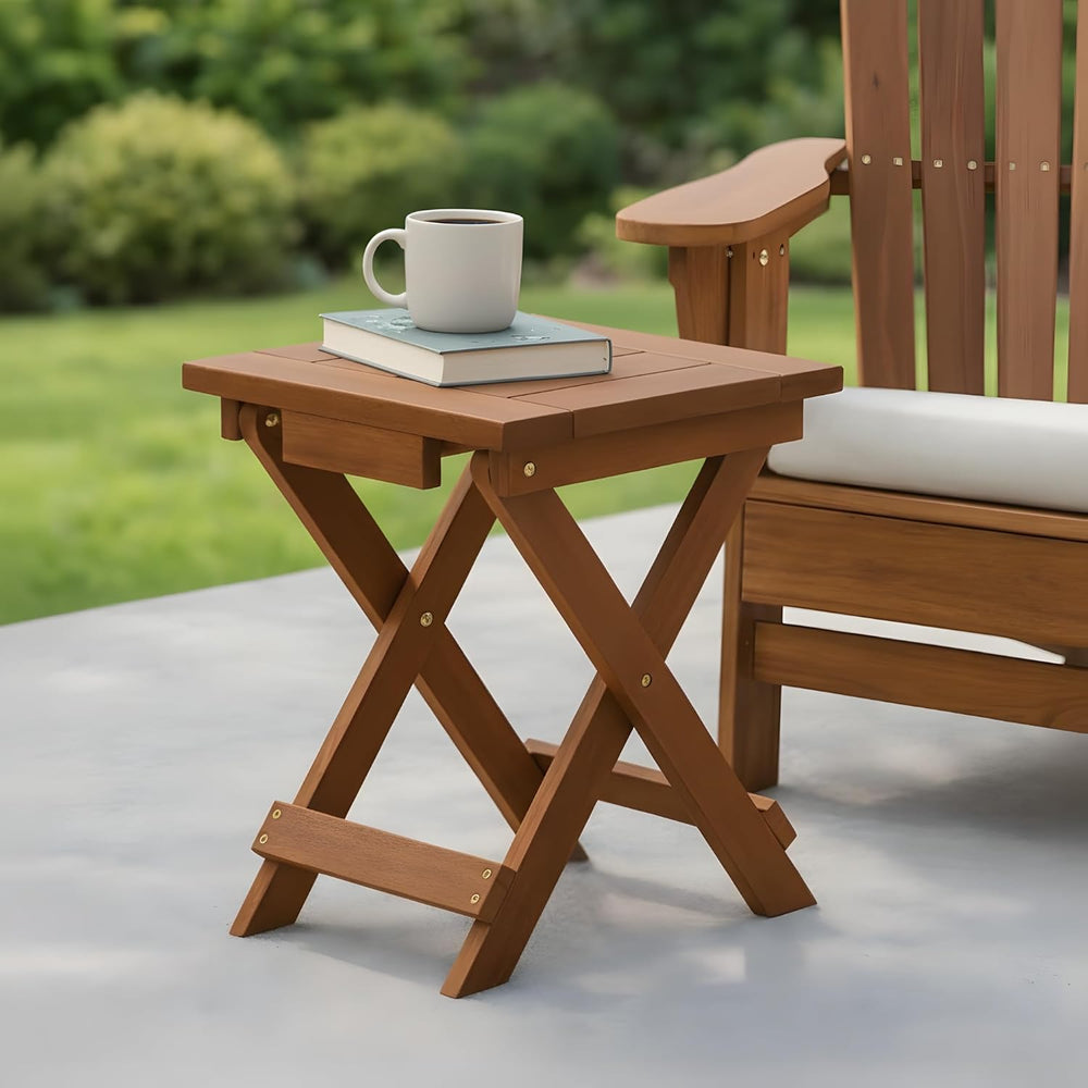Furinno TIOMAN Hardwood Folding Outdoor Side Table, Light Wood