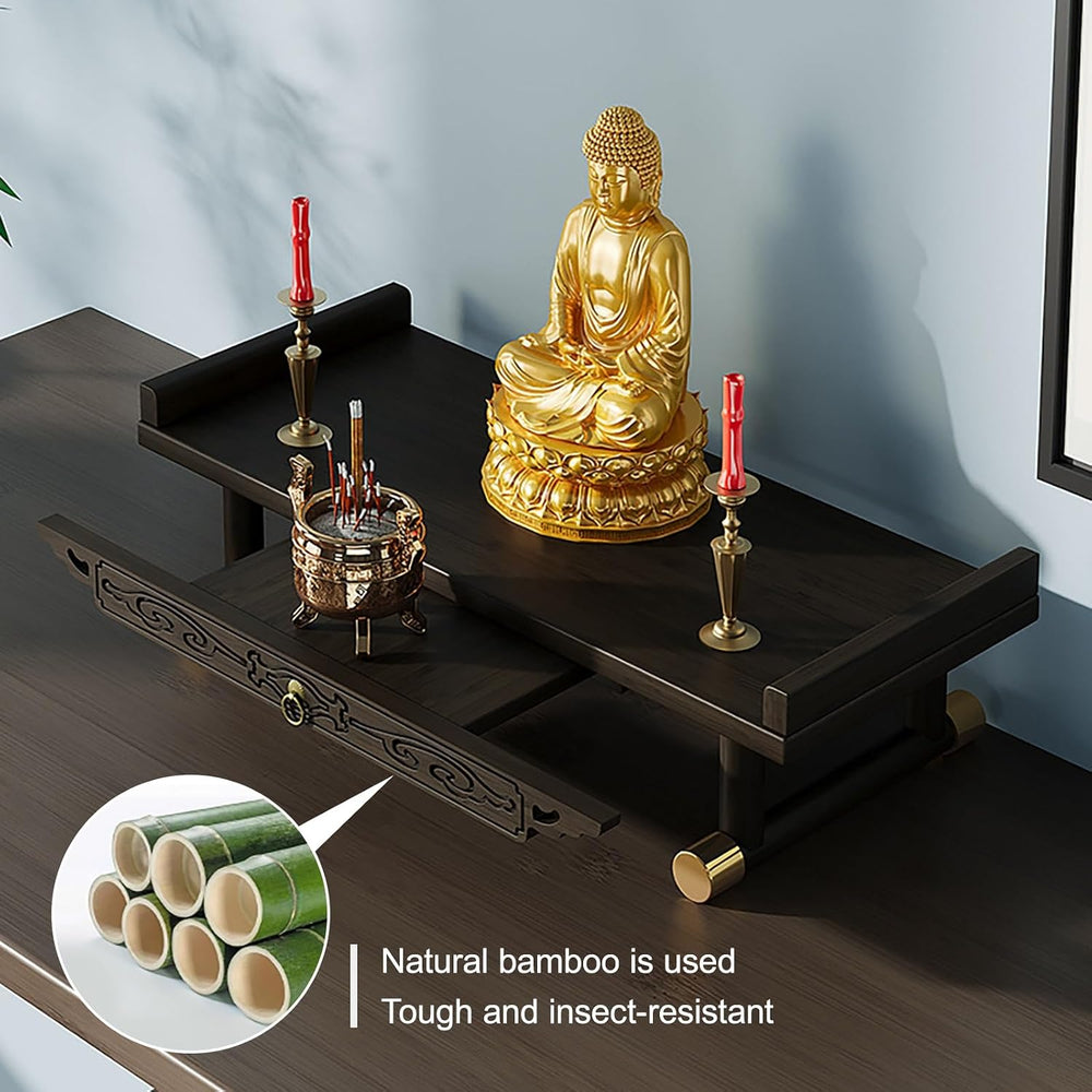 Chinese Personal Buddha Niches Shrine Meditation Table, Bamboo Meditation Alt...
