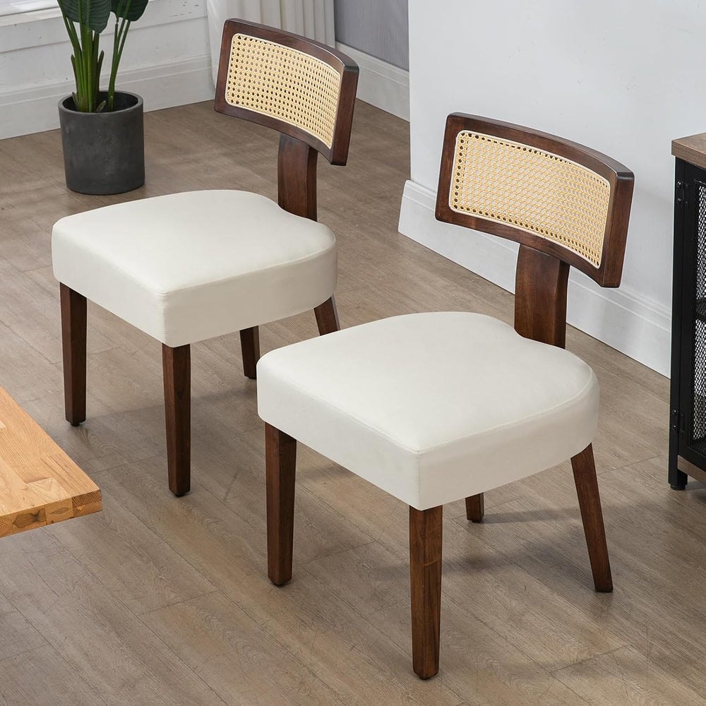 Rattan Dining Chairs Set of 2, Farmhouse Kitchen Chair with Cane Back & W...