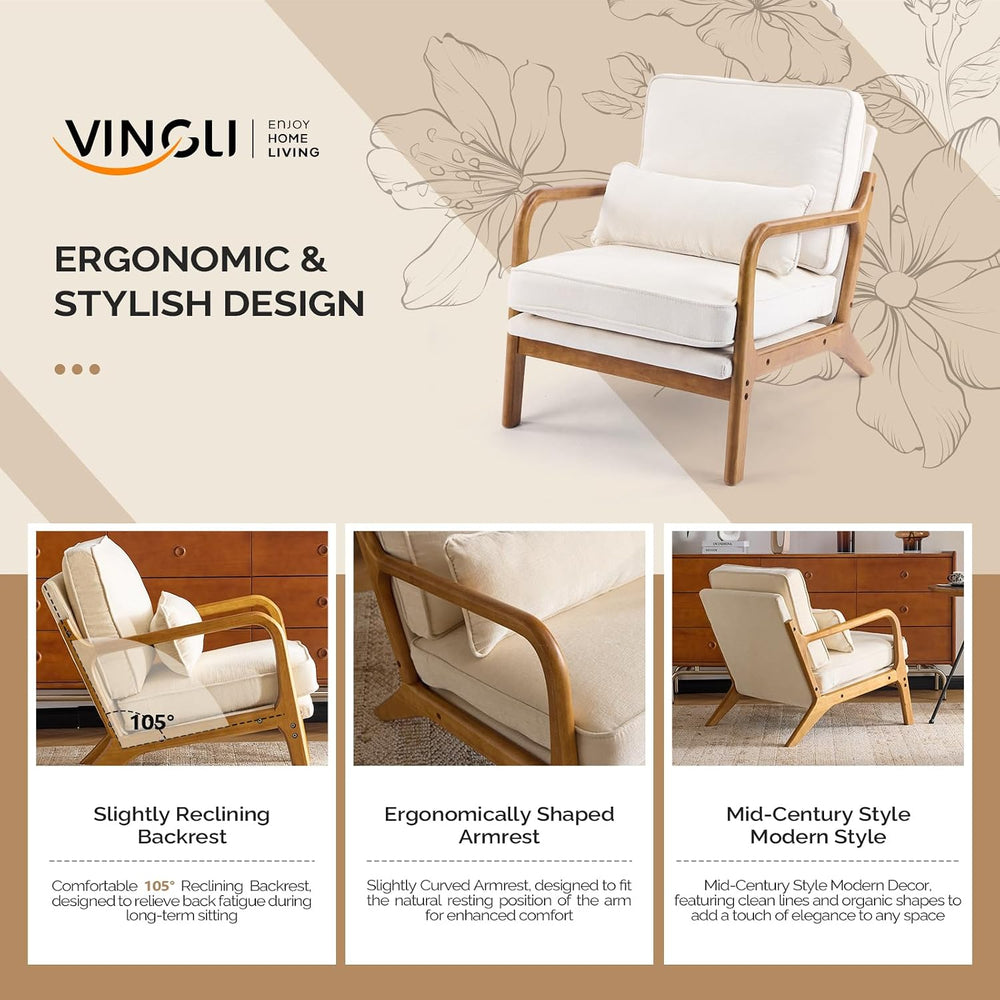 VINGLI Chenille Mid-Century Modern Accent Chair Set of 2, Cute Reading Arm Ch...