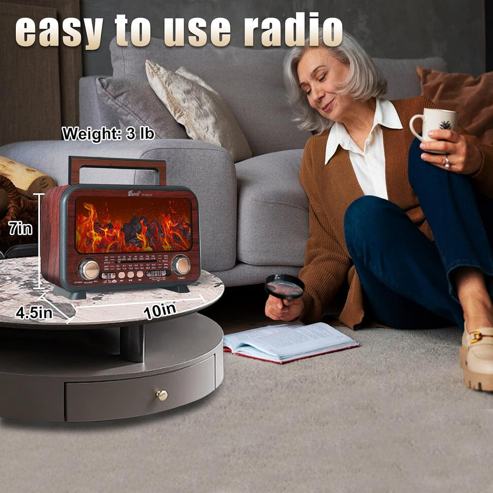 Retro Portable Radio AM FM SW Shortwave Radio with Bluetooth Speaker,Flame At...