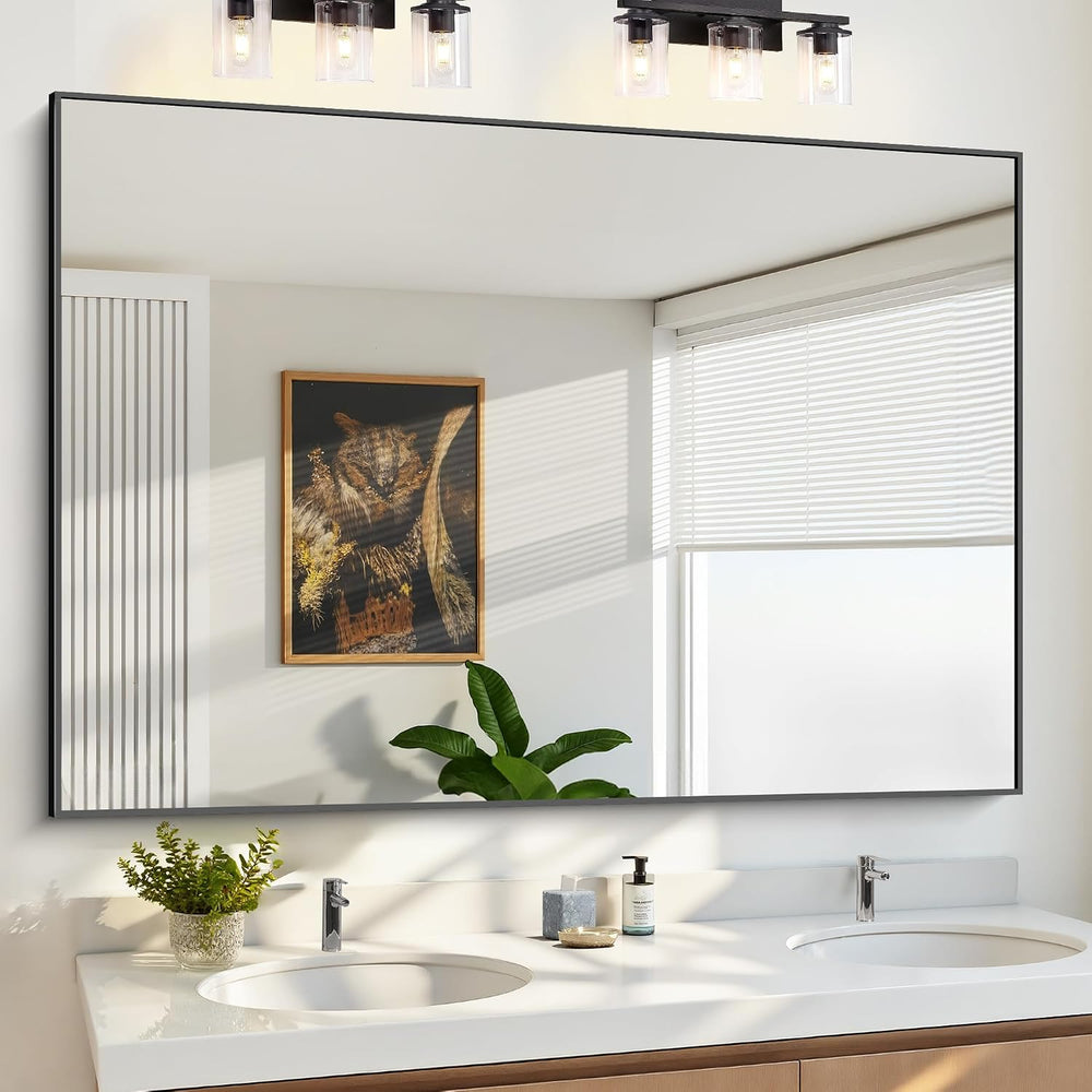 60x40 Inch Large Black Wall Mounted Mirror,Aluminum Framed Decorative Rectang...