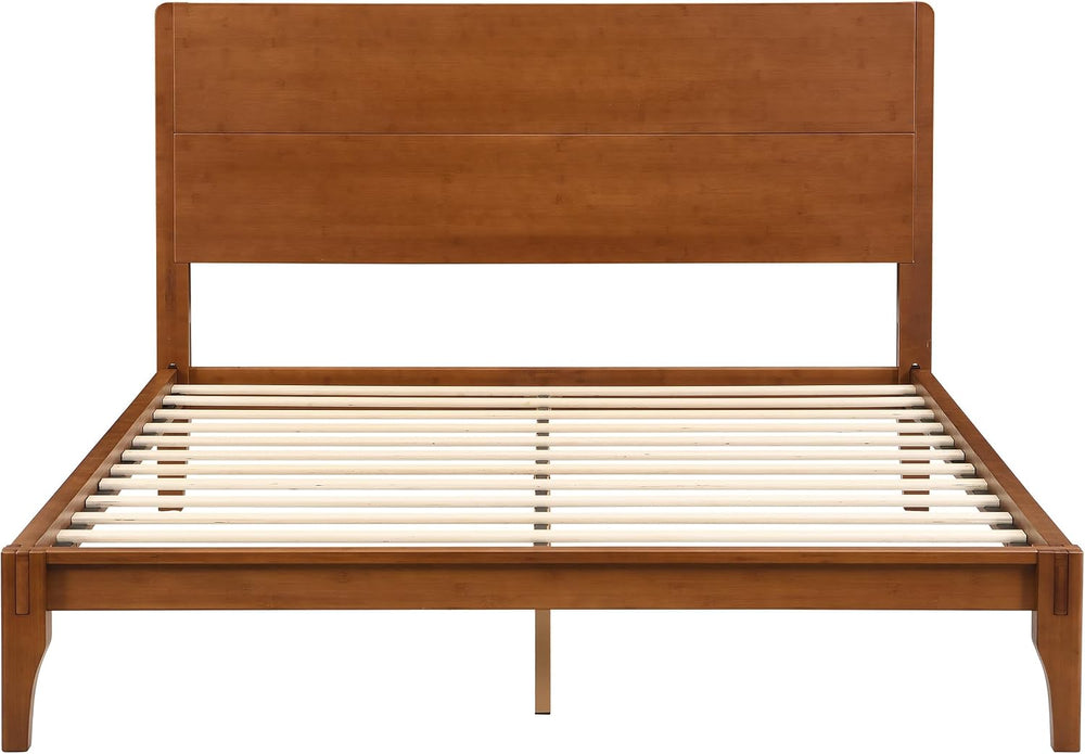Merax Queen Mid Century Modern Bamboo Wood Bed Frame with Headboard, Brown