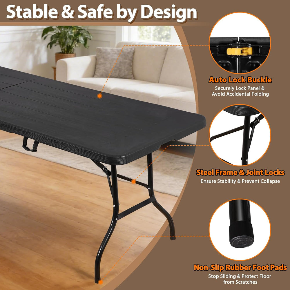 Portable Folding Table, Heavy Duty Plastic Event Picnic Table Indoor Outdoor ...