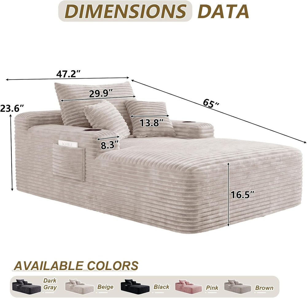 65" Chaise Lounge Chair Indoor, Oversized Lounge Chair with Side Pockets...