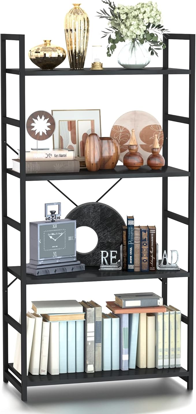 NUMENN 4 Tier Bookshelf, Tall Bookcase Shelf Storage Organizer, Modern Book S...