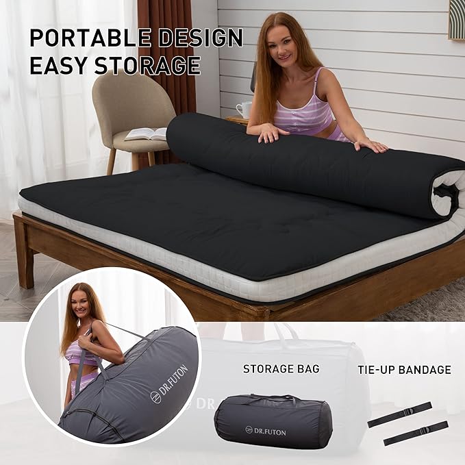 Dr.Futon Japanese Floor Futon Mattress Extra Thick Folding Roll Up Bed Topper...