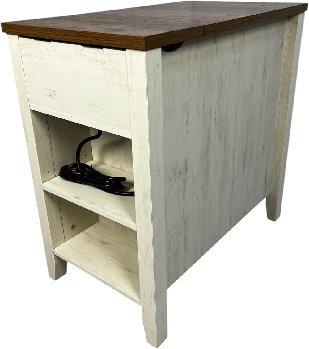 Farmhouse End Table Bedside Table with Charging Station,Night Stand with Barn...