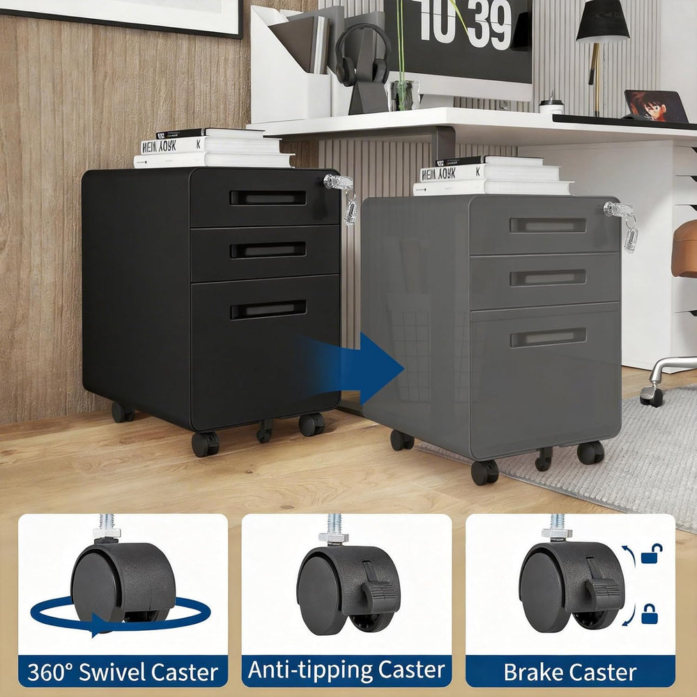 3 Drawer File Cabinet with Lock, Mobile Metal Filing Cabinet for Letter/Legal...