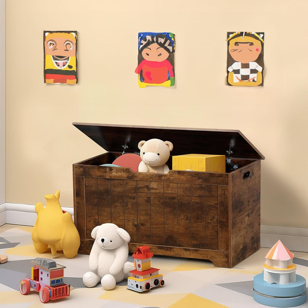 Wooden Storage Chest,30/40 Inch Storage Trunk w/2 Safety Hinges, Storage Benc...