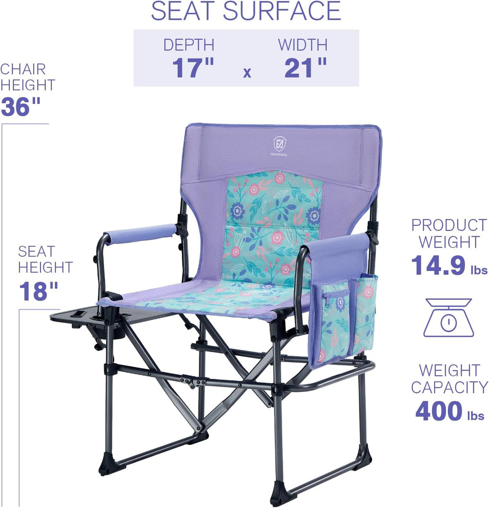 EVER ADVANCED Camping Directors' Chair with Side Table, Portable Folding ...
