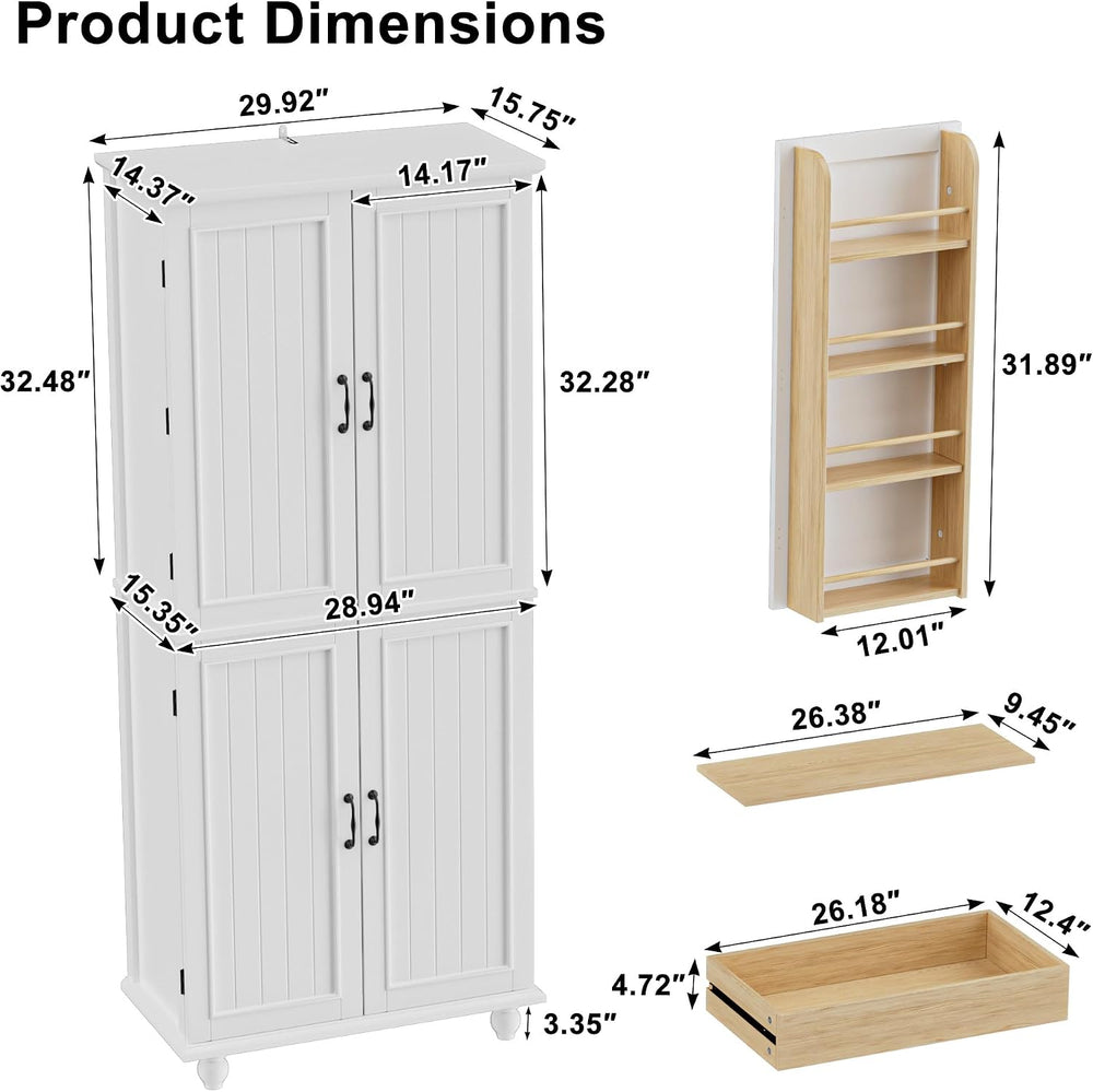 Scurrty Kitchen Pantry Cabinet, 69'' Pantry Storage Cabinet with 4 Do...