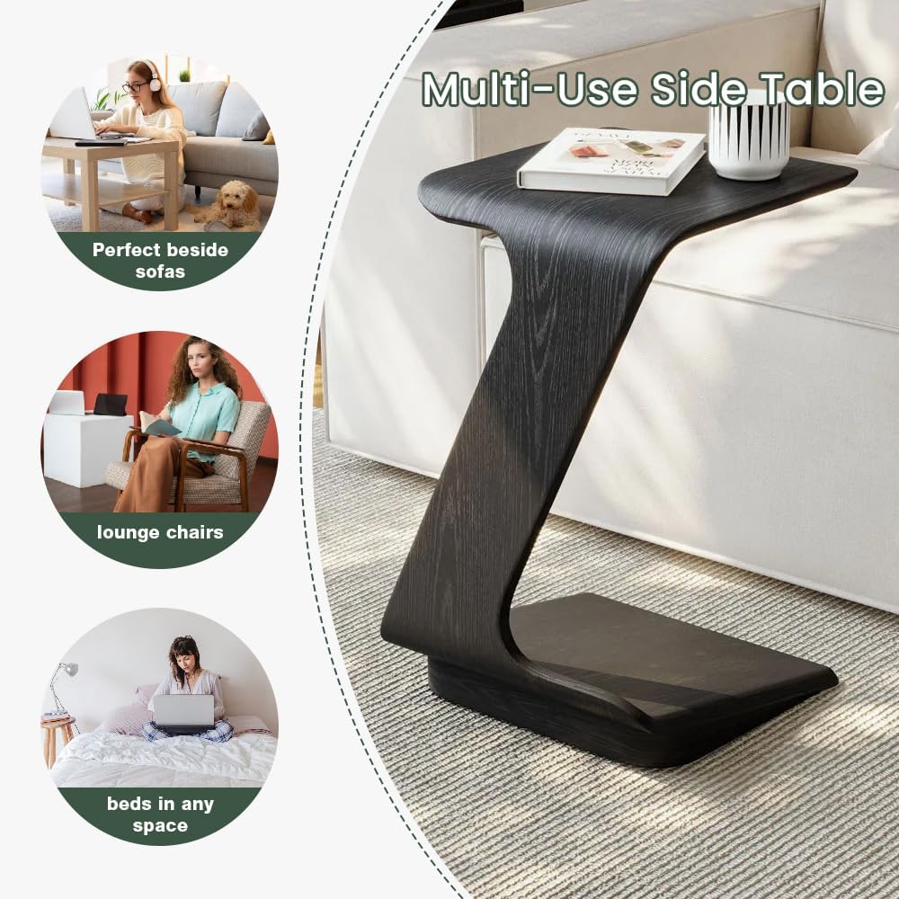 POVISON Modern C-Shaped Side Table Set with Wheels, 15" End Table for Sm...