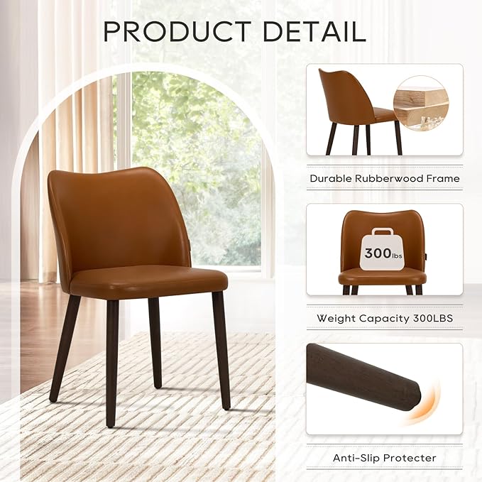 COLAMY Upholstered Dining Chairs Set of 2, PU Leather Dining Room Kitchen Sid...