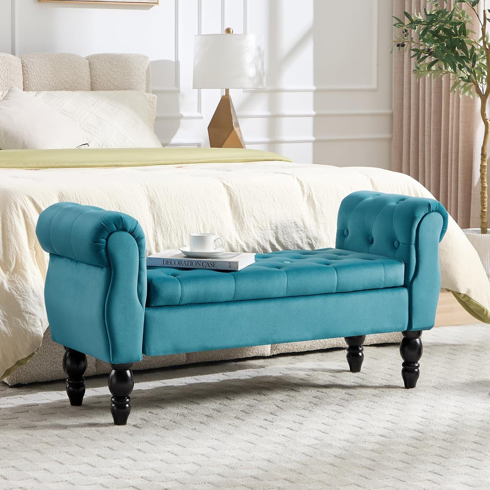 48'' Storage Bench for End of Bed, Upholstered Bedroom Bench with Arm...