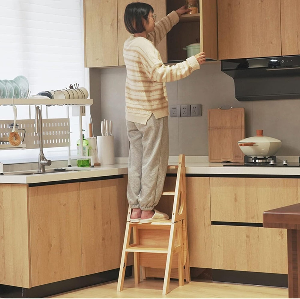 Solid Wood Foldable 4-Step Dual-Purpose Ladder Chair: for Library, as Step, S...