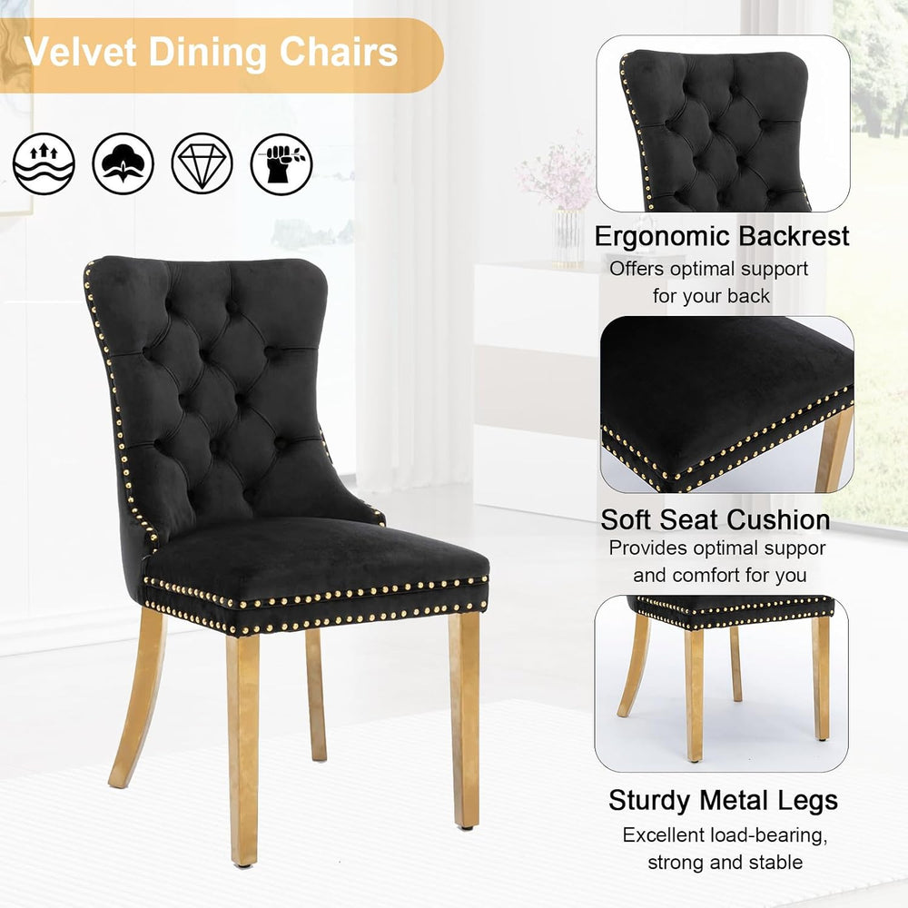 Black Marble Dining Table Set for 6,68 inch Black Marble Table with Golden Do...