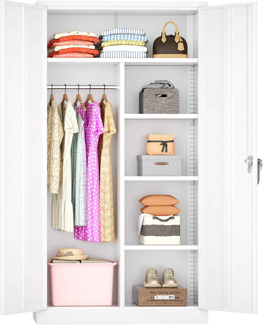 Greenvelly Metal Wardrobe Closet with Doors and Shelves,72" Armoire Ward...