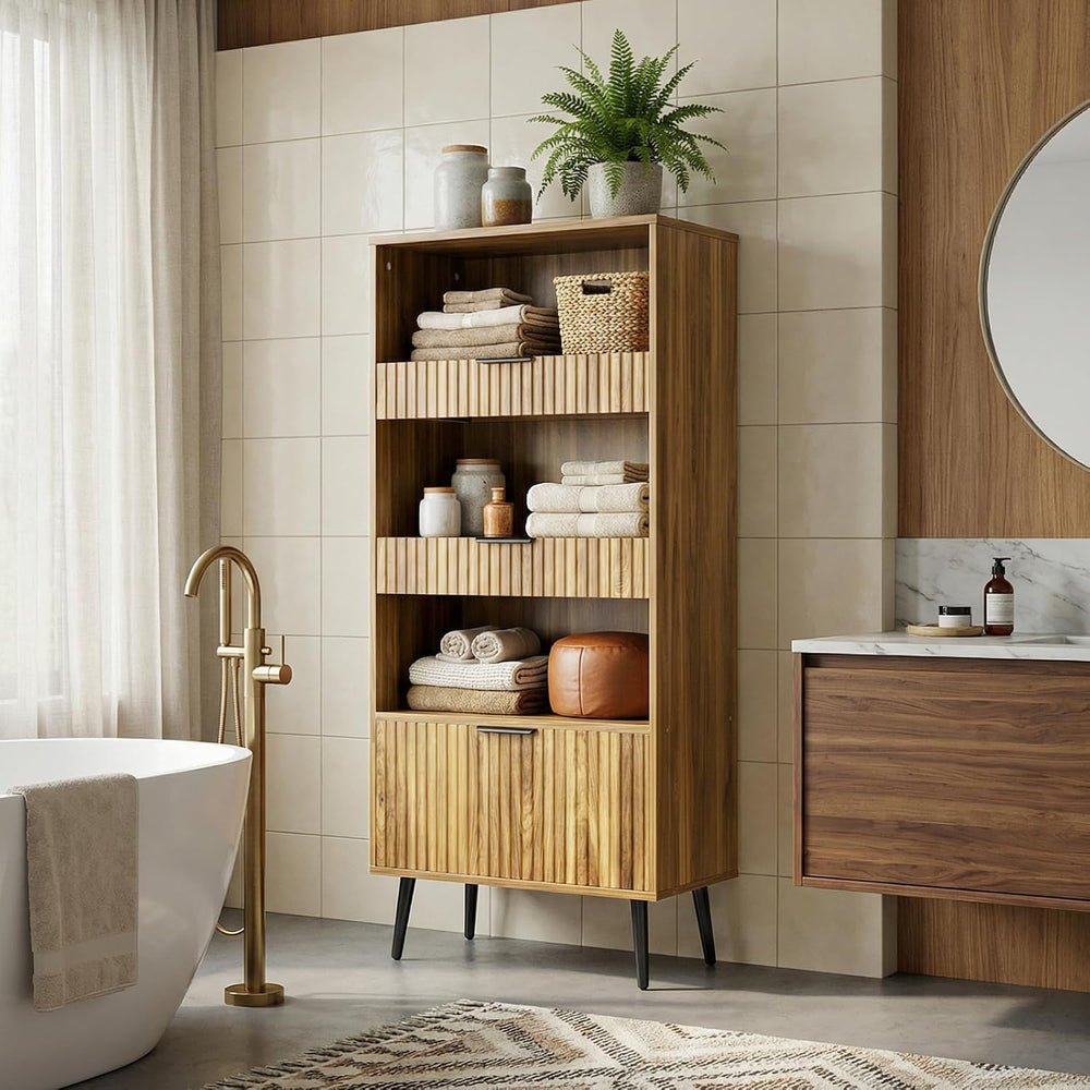 Bathroom Storage Cabinet Set of 2, 47.2" Wide 5-Tier Freestanding Pantry...
