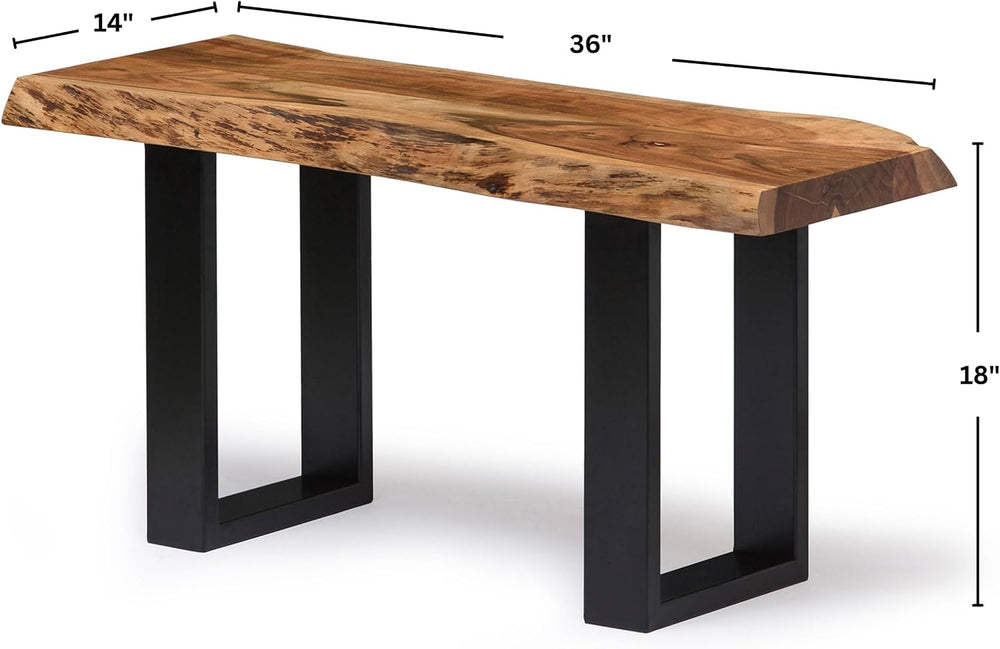 Alaterre Alpine Live Edge Solid Wood Rustic Entryway Bench, Natural, 36” | Mo...
