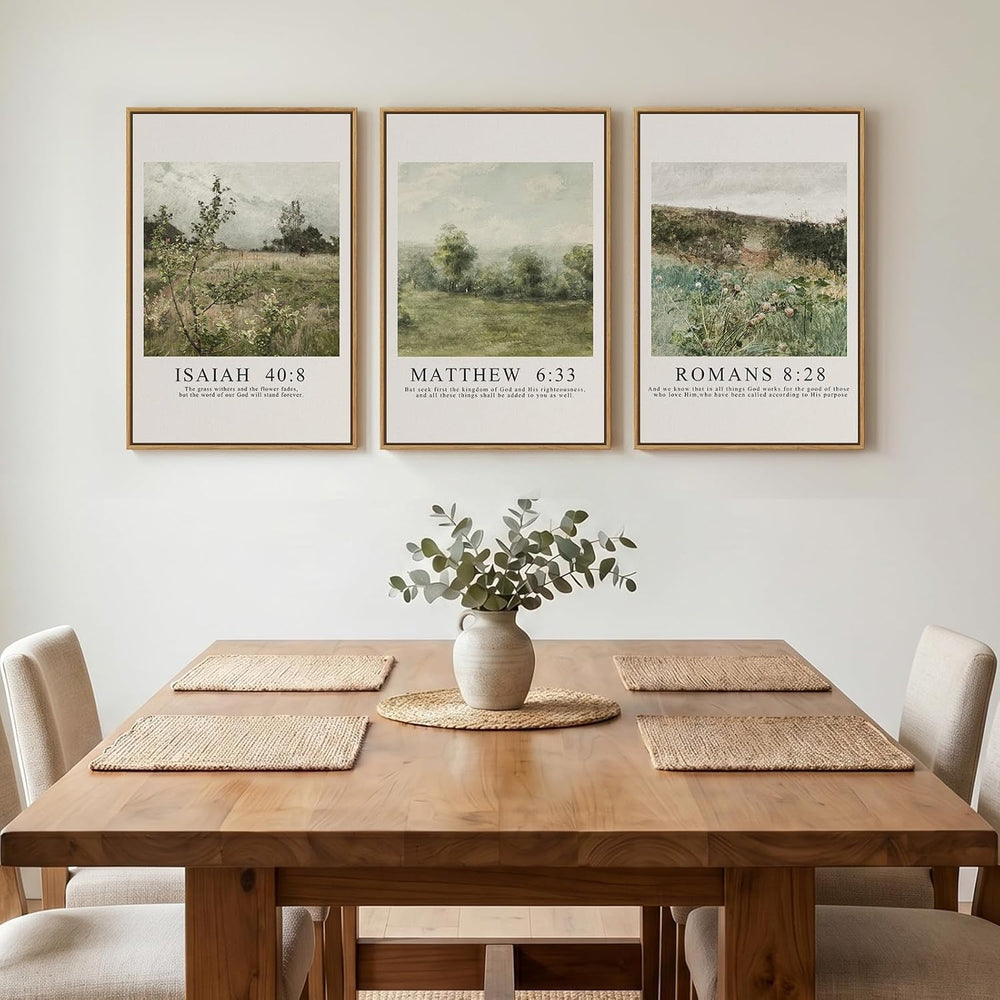 Framed Christian Bible Verse Canvas Wall Art for Living Room, Set of 3