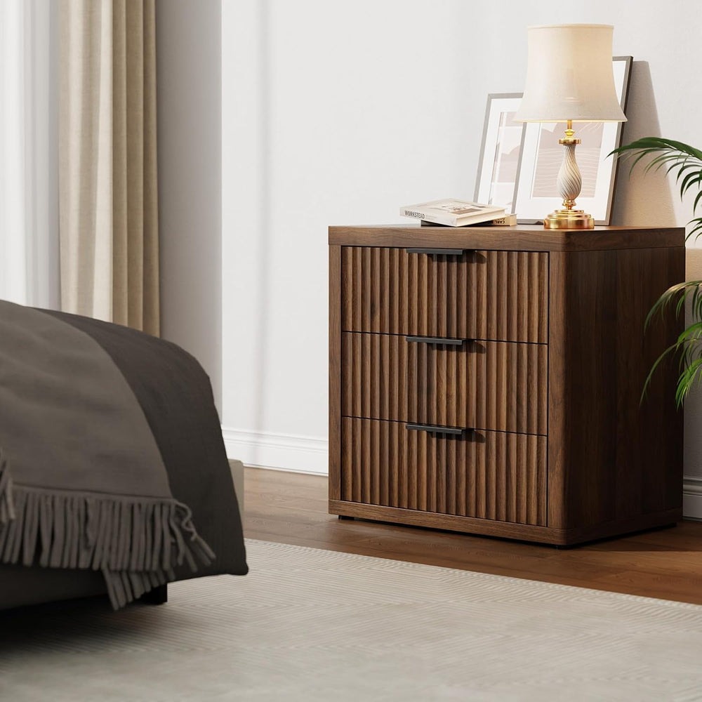 23" Wide Fluted Nightstands Set of 2, Bedroom End Table | Modern Nightst...