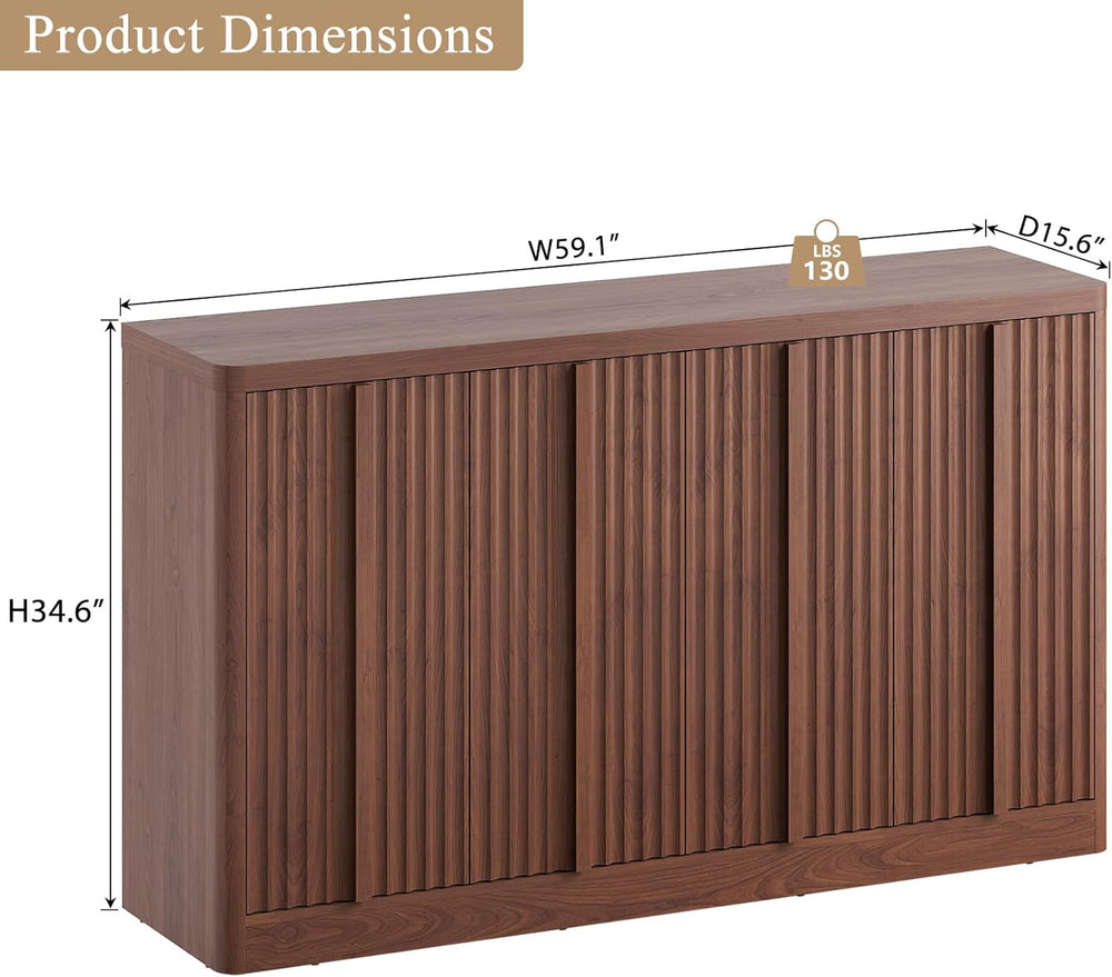 Fluted Buffet Cabinet with Storage, 60" Sideboard Buffet Storage Cabinet...