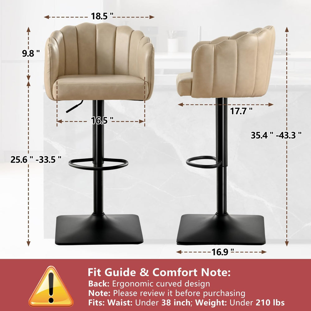 Swivel Bar Stools Set of 2: 24.8" to 32.7" Height Adjustable PU Uph...