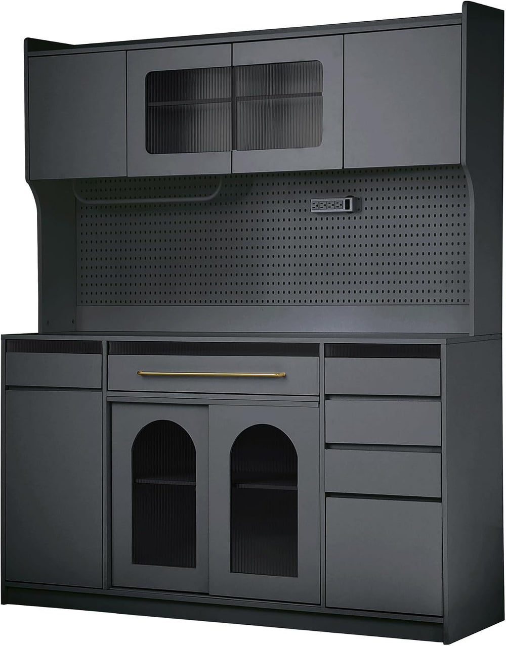 Freestanding Kitchen Pantry Cabinet with Hutch, Large Coffee Bar Storage Cabi...