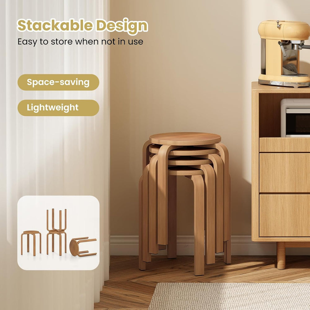 GOFLAME Stackable Wooden Stools Set of 4, 18-Inch Backless Chairs with Round ...
