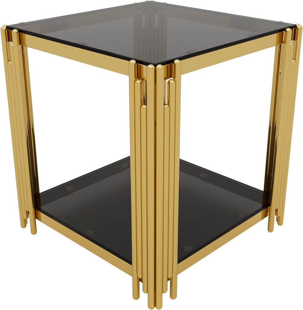 19.9" Square End Table for Living Room, Modern Luxury Side Table with Lo...