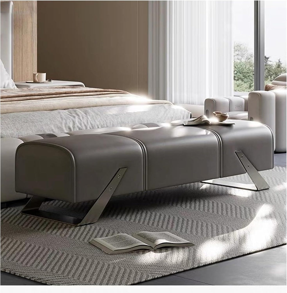 Modern Entryway Bench, Bedroom, Upholstered End of Bed, Soft Indoor, Solid Wo...