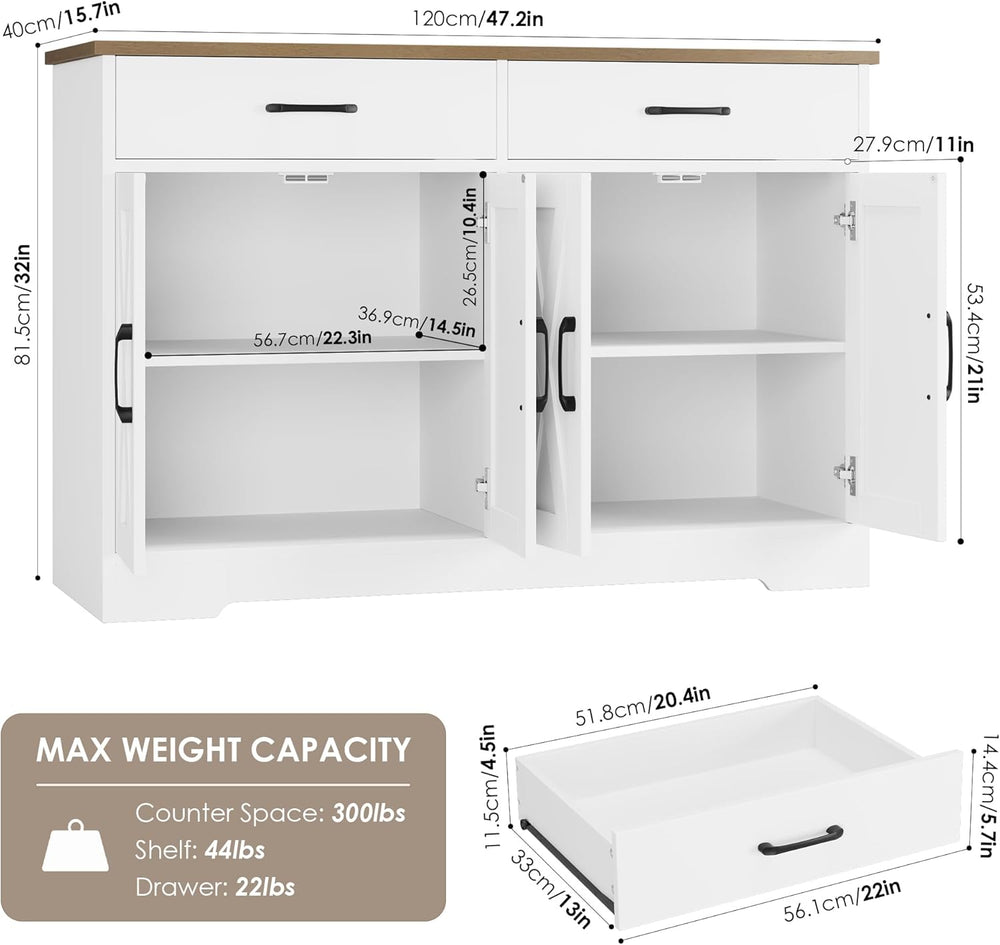HOSTACK Buffet Cabinet with Storage, 47.2" Kitchen Sideboard Buffet with...
