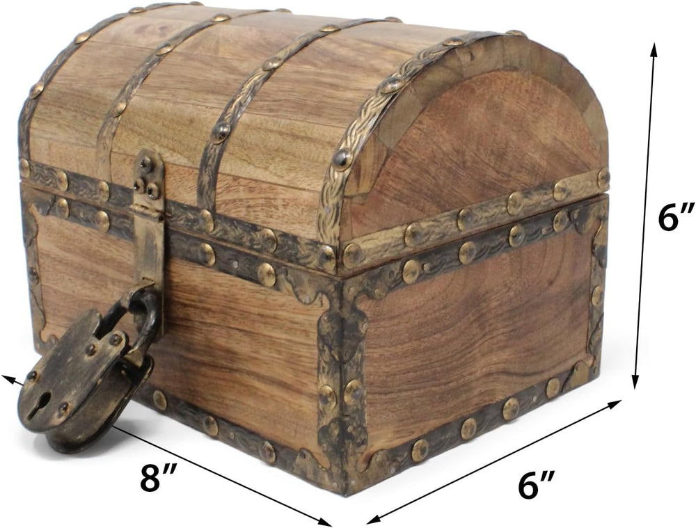 Nautical Cove Antiqued Finished Wood Treasure Chest with Decorative Rivets an...